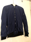 ZARA Man rain/Bomber Jacket Small Navy Blue with olive  Zip Front/hoodie NWOT