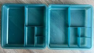 ITSO Divided Drawer Organizer - Plastic Storage - Teal Blue - Stackable Set of 2
