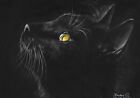 New Listingoriginal painting А4 49BS Art Realism Oil dry brush black cat Signed 2024