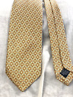 BRIONI TIE A LIGHT GOLD WITH BLUE AND BROWN PATTERN SMOOTH SILK MADE IN ITALY
