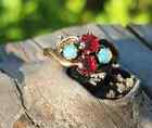 Vintage 2Ct Lab Created Ruby/Opal Women Engagement 14K Yellow Gold Plated Silver