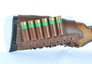 Leather Shotgun Shell Cartridge Buttstock Holder Cheek Rest Cover 12 GA 6 Loops