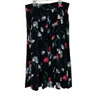 Vintage Skirt Midi A-line Pleated Floral Black Flared Maxi Dainty Large Fritz CA
