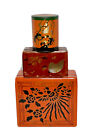 Set/3 VTG Decorative Japan Lacquer Wood Box Lid Floral Bird Tea Caddy Tin Lot