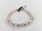 Polished Pink Rose Quartz Stone Sterling Silver 925 Toggle Beaded Bracelet 8