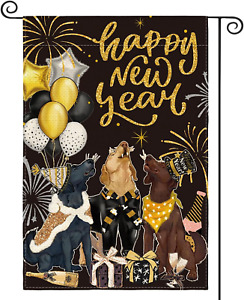 2023 Happy New Year Dog Garden Flag 12X18 Inch Double Sided Outside, Winter