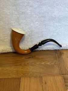 Meerschaum Calabash Vintage Carved Pipe With  Ceramic Bowl Sherlock Holmes Style