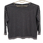 Eileen Fisher Womens 100% Cashmere Stripe Sweater Black Brown Size XL NWT