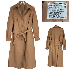 Vintage Suz-ette Fashions Classic Neutral Belted Trench Coat Pleated Sz S/M