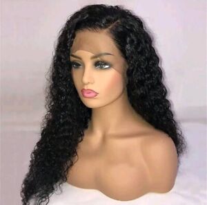 22inch Lace Front Wig WaterWave Human Hair 5x5 Frontal gluless Wig Natural Black