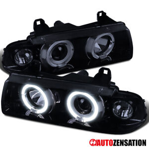 LED Halo Fit 1992-1998 BMW E36 3-Series 2/4Dr Smoke Black Projector Headlights (For: BMW)