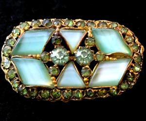 Vintage Jewelry Rhinestone Brooch Slovakia Art Glass Cabochons Prong Set