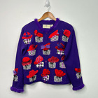 Vintage Design Options By Philip Jane Gordon Red Hats Faux Fur Purple Sweater M