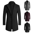 Men's Wool Trench Overcoat Single Breasted Mid Long Wool Blend Top Pea Coat