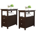 Side Table Set of 2 Chairside Table Narrow End Table w/Storage Shelf and Drawers