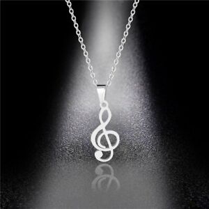 Fashion Stainless Steel Musical Note Pendant Necklace Women Men Charm Jewelry