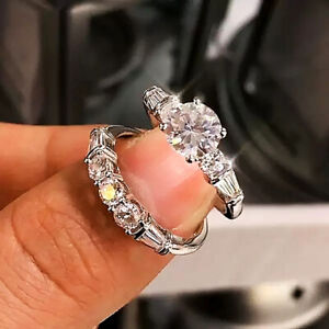 Women Wedding Ring Set 925 Silver Filled Ring Cubic Zircon Jewelry Sz 6-10