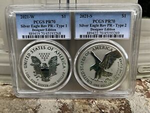 2021 Reverse Proof One Ounce Silver Eagle Set PF70 Two-Coin Set