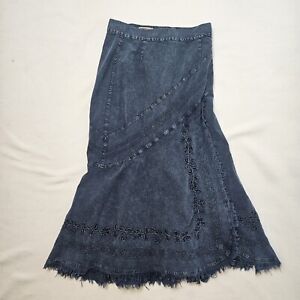 Scully Western Chambray Embroidered Skirt Womens Size Medium Blue Cotton