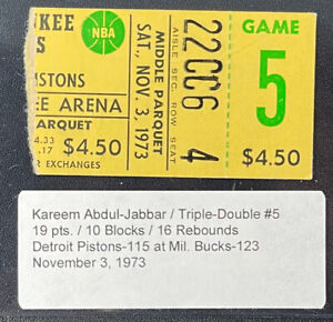 New ListingKareem Abdul-Jabbar Triple Double #5 1973 Milwaukee Bucks Pistons Ticket Stub