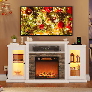 LED Fireplace TV Stand With Power Outlets & 18