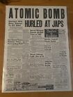 VINTAGE NEWSPAPER HEADLINE WORLD WAR 2 U.S. DROPS FIRST ATOMIC BOMB JAPAN 1945