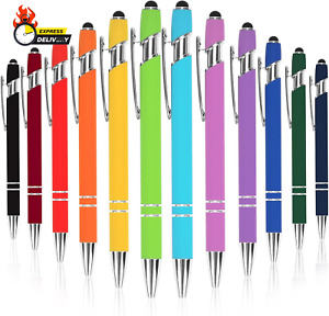 12Pcs Ballpoint Pens, 1.0Mm Black Ink Soft Touch Click Metal Pen with Stylus Tip