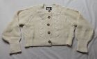 Reclaimed Vintage Women's Button Up Cropped Knit Cable Cardigan AK1 Cream Small
