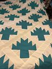 Vintage Unfinished Quilt Top Full Size 73x85.  WHITE Green Trees Machine Pieced