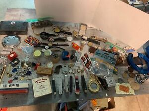 Junk Drawer Lot -Knives - Watches - Padlocks -Flea Market Smalls
