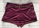 Free People Understated Womens Leather Micro Shorts Velvet Burgundy Studded XL