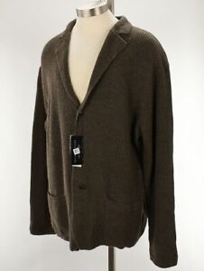 THE MENS STORE Heather Brown Notched Lapel Wool Button Cardigan Sweater XXL NWT