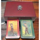 Golf Playing Cards in Wood Box 2 Decks Vintage Office Desk Display
