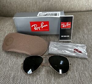 ray ban sunglasses men aviator 58 Mm  Gold frame  / Black  glass W3400