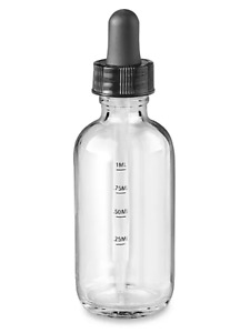 12 Pcs 2 oz [60ml] CLEAR Boston Round Glass Bottles Dropper with Graduated Marks