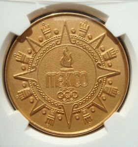 1968 RARE $50 Pesos Gold Medal NGC MS69