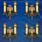 RARE Set Of Four 4 Antique Brass Double Candle Wall Sconces WOW 18J