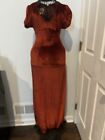 Vintage 1930’s Rust Velvet Gown With Fur Trim - Size- Small