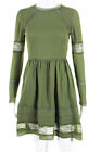 Alice + Olivia Womens Silk Crepe Lace Trim Long Sleeve A-Line Dress Green Size 0