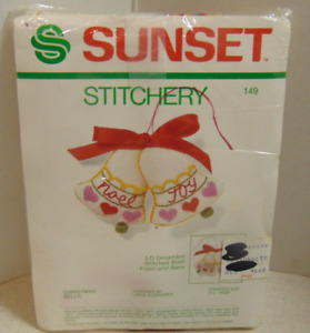 Vtg Sunset Stitchery 3D Bells Christmas Ornament Embroidery Kit 2.5
