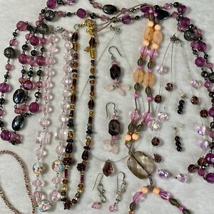 VTG to Now Purple Deco Faceted Bead & Gemstone Necklace 925 Earrings Jewelry Lot