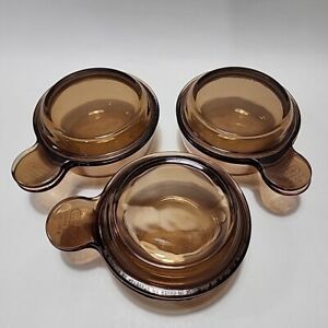 3 Corning Vision Amber V-150-B Grab It's Glass Bowls & Pyrex Glass P-150-C Lids