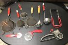 Lot Of 10 Vintage Red Handle Kitchen  Utensils / Gadgets