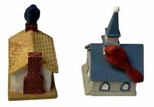 Set Of 2 Lenox Miniature Bird Houses -Blue Bird Red Cardinal Colonial Church