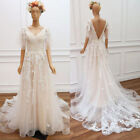 Bohemian Wedding Dresses A Line V Neck Backless Lace Appliques Tulle Bridal Gown