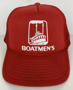 Boatmen's River Boat Snapback Trucker Hat Insulated Mesh Cap Red One Size