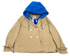 NEW $265 LACOSTE LIVE Removable Hood Rain Short Trench Coat Jacket Women Large L