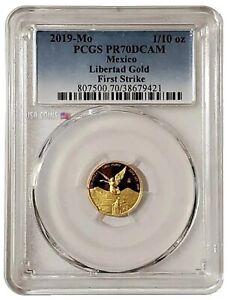 2019 1/10 Oz GOLD MEXICAN LIBERTAD PCGS PR70DCAM First Strike Coin.