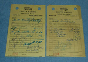 Pair of 1950s Cassy's Garage General Auto Repairs Roseto PA Billheads