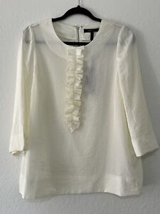 NWT BCBG Maxazria Shirt Top Blouse Ivory Ruffle Long Sleeve Women’s Size Large